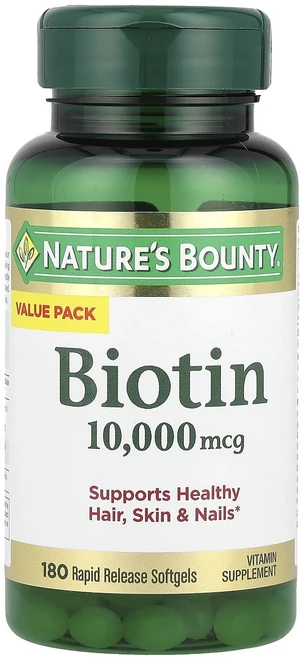 Nature's Bounty 비오틴 10000mcg 속방형 소프트젤 180정, 1개 - 쿠팡