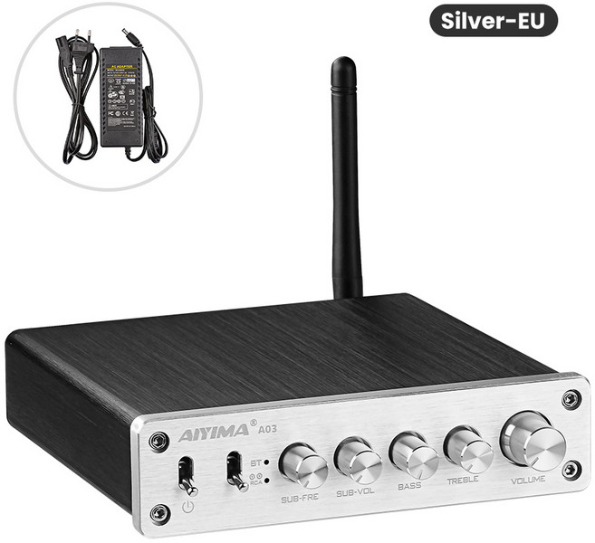 AIYIMA TPA316 서브우퍼 블루투스 앰프 하이파이 TPA3116D2 2.1 디지털 파워 앰프 50Wx2+100W 사운드 앰프 A03, Silver With EU Plug, 06 Silver EU