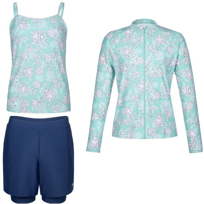 레노마 여성용 모노 플라워 집업 래쉬가드 + 하의 수영복 세트 RN-LS2F524