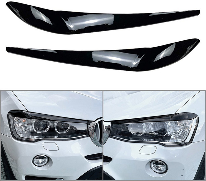 차량 바디키트 F25 BMW 자동차 앞 2015 커버 X4 2014 F26 X3 2016 헤드라이트 2개 트림 눈꺼풀 2017 눈썹 호환, Glossy Black