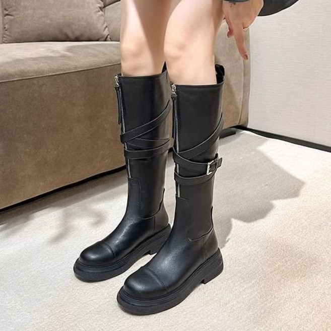 style dr 여성 베이직 롱부츠 통굽 부츠 슬림 빅사이즈 공연 무대 청키 지퍼 기높이 부츠