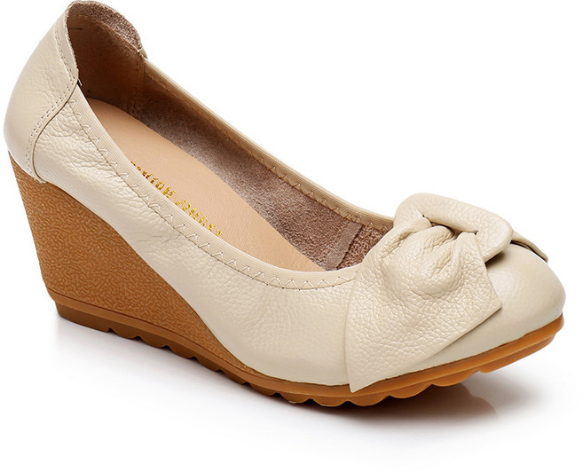 여성 가죽신발 리본웨지힐구두 7cm 뉴타임즈