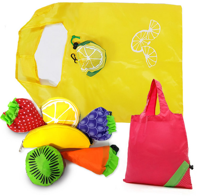 휴대용 과일모양 장바구니 2개 (딸기 포도 당근 레몬 키위 바나나 중 랜덤) 마트가방 시장가방 주머니 쇼핑백