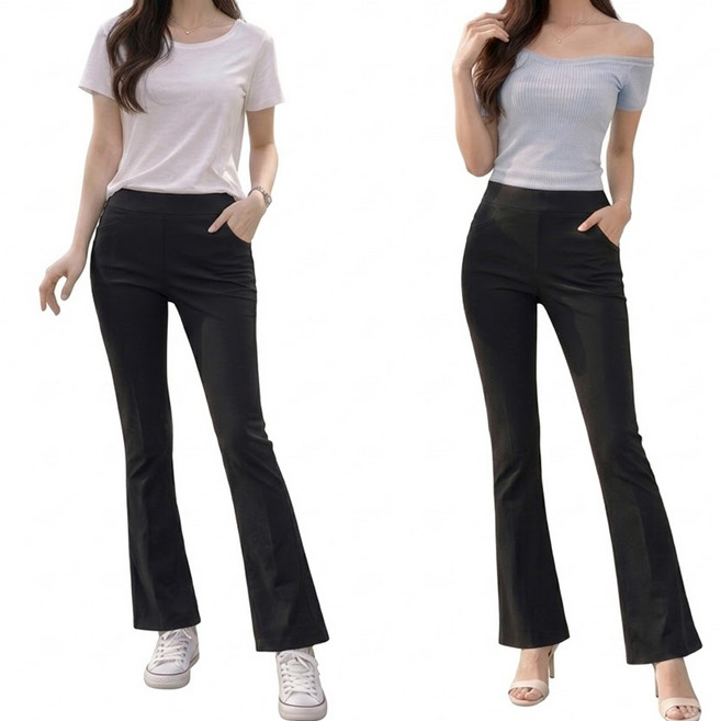 국내제작 GTM [1+1]B 여성 여름 나팔바지 여자 슬림핏 스판 밴딩 부츠컷 일상복 골프복 오피스 팬츠 매직스판 빅사이즈