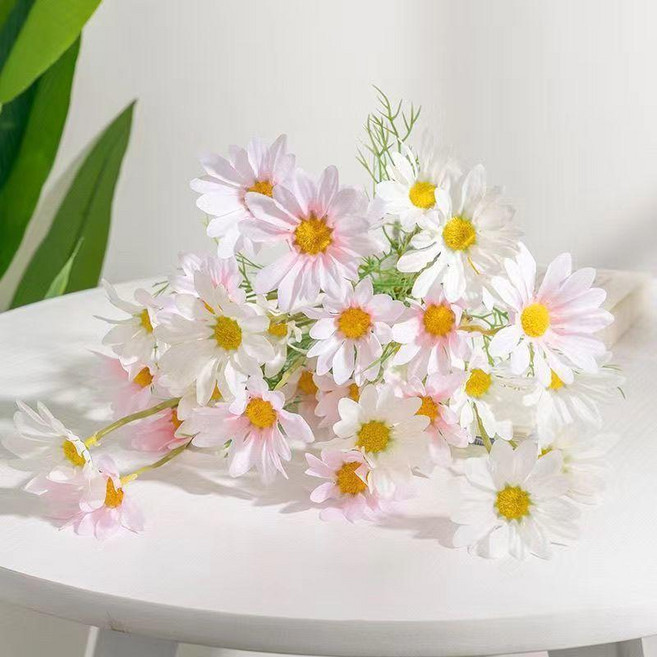 小雛菊仿真花洋甘菊假花束 8支40朵花頭, 洋甘菊純潔白色,8支40朵花頭, 1個