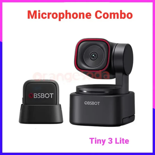 OBSBOT Tiny 3 Lite AI 기반 공간 음향 4K 웹캠 PC Mac 노트북 스트리밍 회의용 소형 추적 PTZ 카메라, 04 Microphone Combo, 01 Tiny 3 Lite