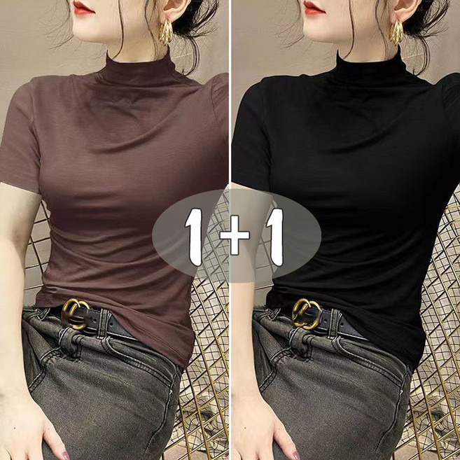 1+1 [2P 세트] 반폴라 모달 반팔 이너 티 봄 여름 가을 기분티셔츠 봄여름 타이트 티셔츠 상의 D88U