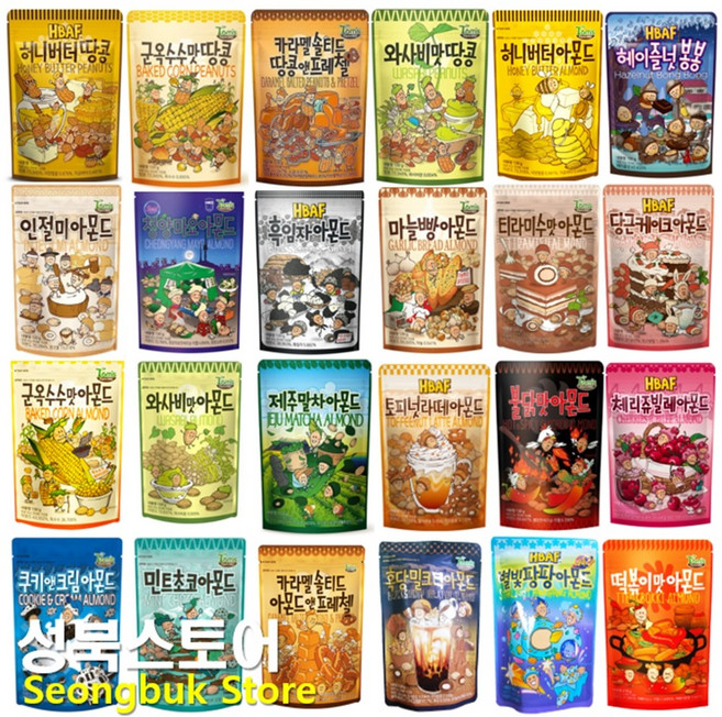 길림양행 탐스팜 HBAF 바프 땅콩 아몬드 120g 26종 중 1선택 허니버터 헤이즐넛 당근케이크 체리쥬빌레 군옥수수 와사비 청양마요 흑임자 불닭 민트초코 제주말차 쿠키앤크림 등, 인절미아몬드(120g), 1개