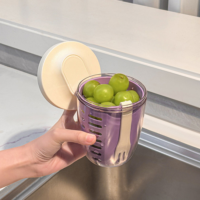 便攜式水果盒 小學生上班族飯盒 便當盒 食品級保鮮收納盒, 1個, 紫色套裝-圓蓋