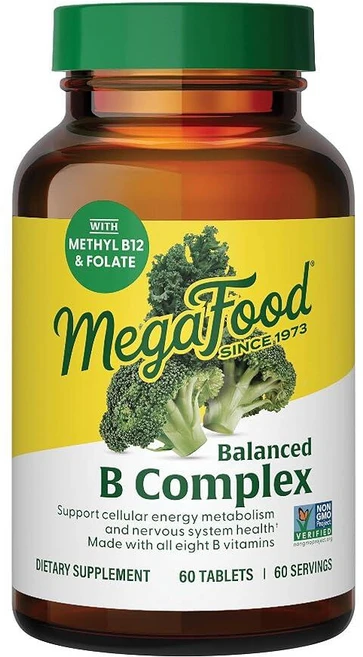 MegaFood 균형 잡힌 B 복합체 - 비타민 보충제 B6 B12 엽산 비오틴 등을 포함한 8가지 세포 에너지 생산 지원 30정, 1개 - 쿠팡