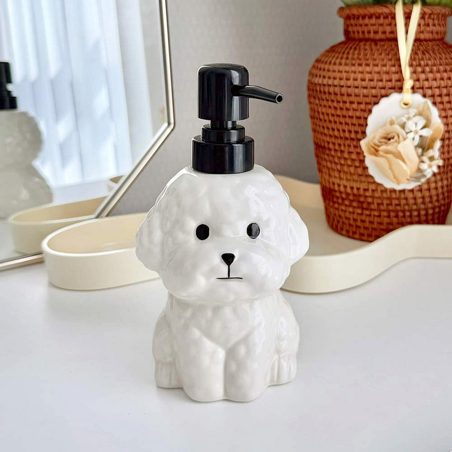 피카우스 세라믹 싱크대 주방 세제통 욕실 손세정제 샴푸 디스펜서, 1개, 강아지