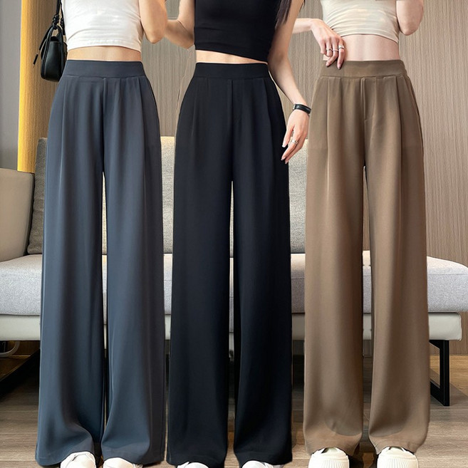 1+1+1 3장입 밴딩 와이드핏 팬츠 룩 편안한 웨어빌리티 봄 가을 홈웨어 필수 일상룩 데일리 출근 하이웨스트 팬츠 150kg까지 착용 가능 캐주얼 정장 바지