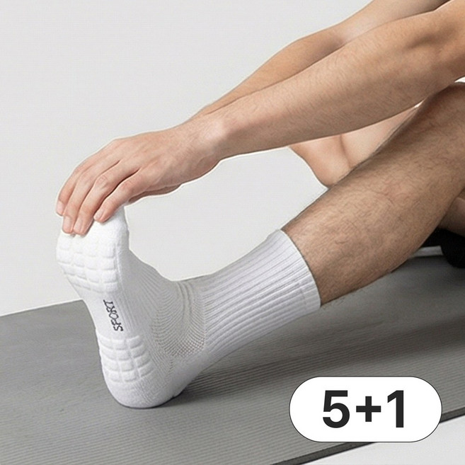 아로온 족저근막염 통증완화 도톰 폭신 쿠션 스포츠 데일리 양말 6켤레 세트, 6개, 오프화이트