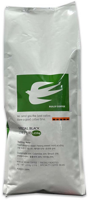 룰리커피 스페셜 블랙 원두커피 1.13kg 로스팅 맛있는 홀빈 코스트코 커피콩 1킬로 에스프레소 콜롬비아 브라질 드립, 1개