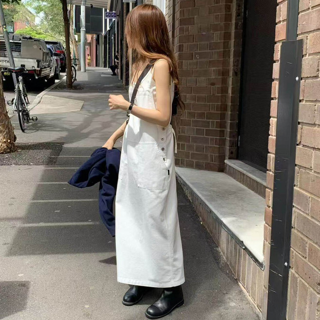 더블공주 여성 데일리 심플 멜빵 롱 원피스 레이어드 나시 원피스