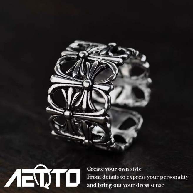 AETTO 精緻雕花 復古 做舊 鈦鋼戒指 男生戒指