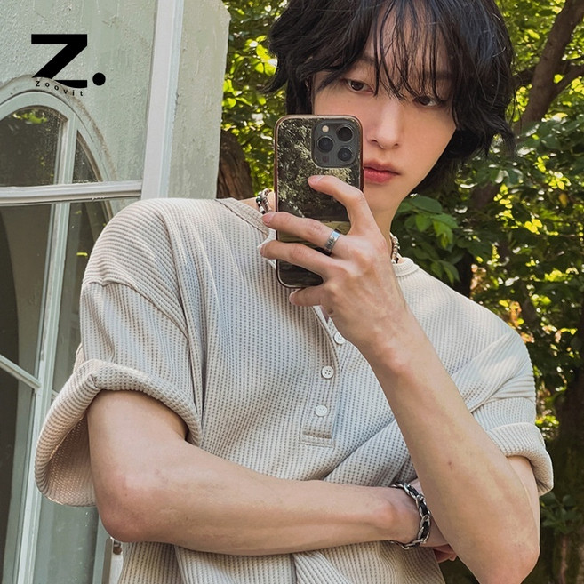 Zoovit 남성 통기형 반팔 루즈핏 브이넥 일상 티셔츠