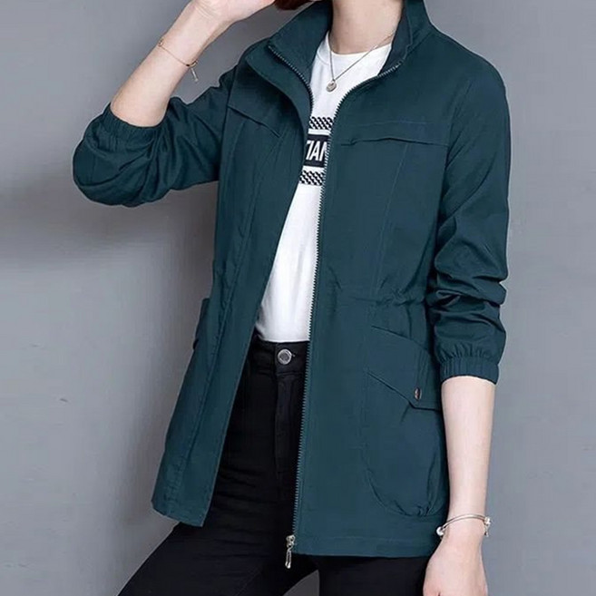 [모던허니] 봄 가을 여성 무지 포켓 주머니 허리밴딩 슬림핏 카라넥 집업 베이직 기본 바람막이 아노락 자켓 점퍼 재킷 잠바 코트 아우터