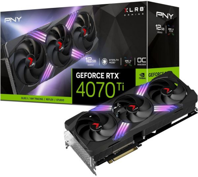 PNY GeForce RTX 4070 Ti 12GB XLR8 게이밍 버토 에픽-X RGB 오버클럭 트리플 팬 그래픽 카드 DLSS 3, RTX 4070 Ti ARGB OC, RTX 4070 ARGB