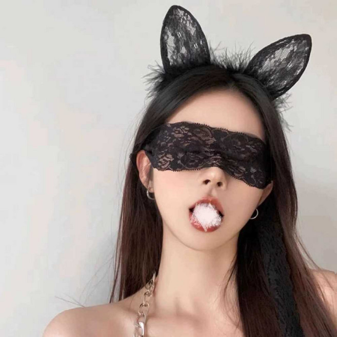 섹시 안대 소품 고양이귀 머리띠 코스튬 머리 장식 레이스 토끼귀