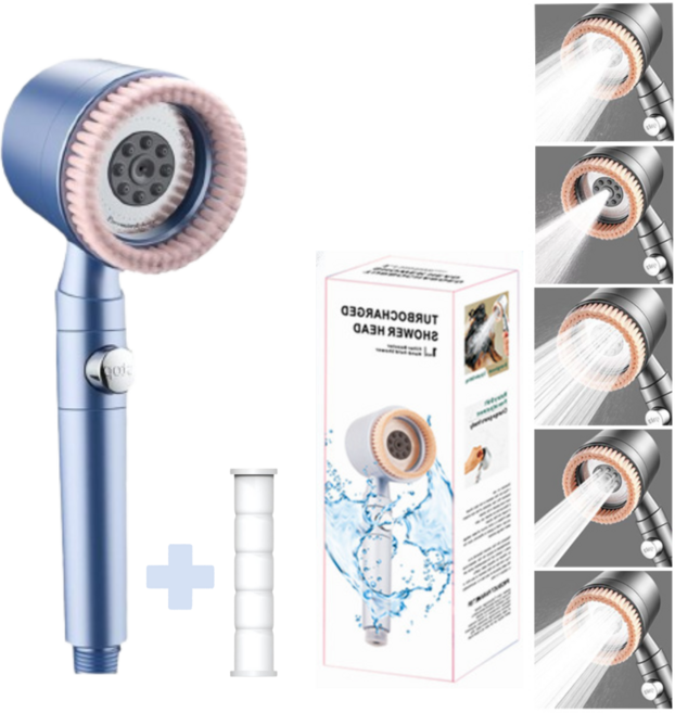 브이럽스 수압상승 브러쉬 필터샤워기, 블루 (필터기 1+1), 1개