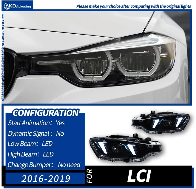 AKD 2 PSC 헤드 램프 BMW F30 2012-2019 헤드 라이트 318i 320i 325i 328i 330i 335i LED Angel Eye Drl 자, 01 For Original LED