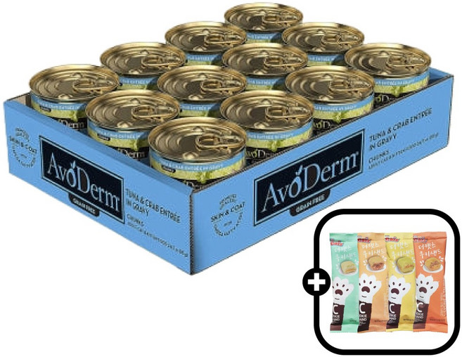 아보덤 그레인프리 캣 고양이 주식캔 습식사료 85 g 1박스 + 쿠키샌드 4종 증정, 24개, 85g, 참치+게살