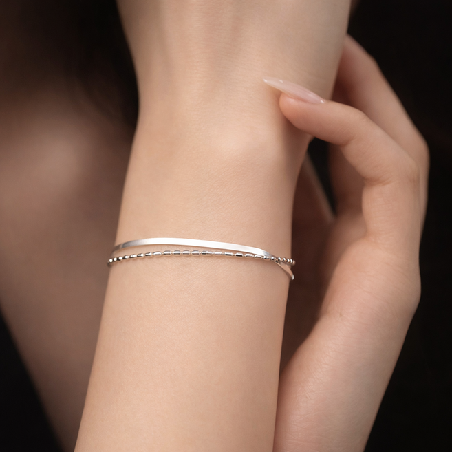 여성 실버 팔찌 더블 체인 심플 미니멀 데일리 벨루아