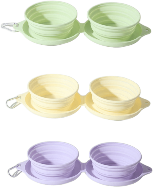 AMEEKLION 寵物外出雙碗組 矽膠摺疊碗, 黃色, 1個