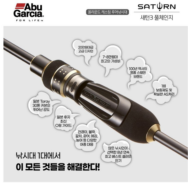 아부가르시아 새턴3 풀체인지 올라운드 낚시대 852ML+INSHORE, 혼합색상