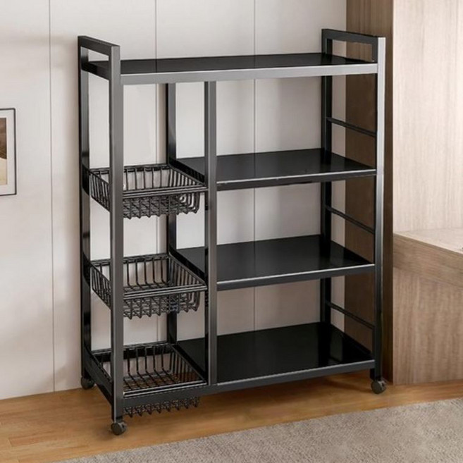 플랜와이 다용도 주방 렌지 수납 진열장 4단, 1.블랙(바구니x3)