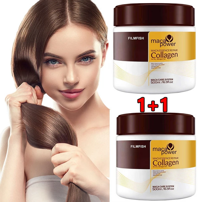 1+1콜라겐 리페어 헤어 마스크 파워 리페어링 마카 에센스 단백질헤어팩 트리트먼트 손상모발 케어, 500ml, 2개 - 쿠팡
