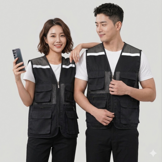 럭키비니 [1+1 여름용 메쉬 작업조끼] 통기성 좋은 안전조끼 다용도 현장용 망사조끼 형광반사줄 포함 남녀공용