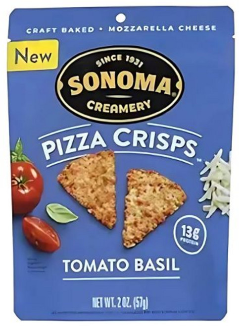 베지터블 비건 과자 스낵 Sonoma Creamery 소노마 크리머리 피자 크리스프 페퍼로니 짭짤한 간식 크래커 고단백 저탄수화물 글루텐 프리 밀가루 케토 친화적, 토마토 바질, 2 온스 (1개 묶음)