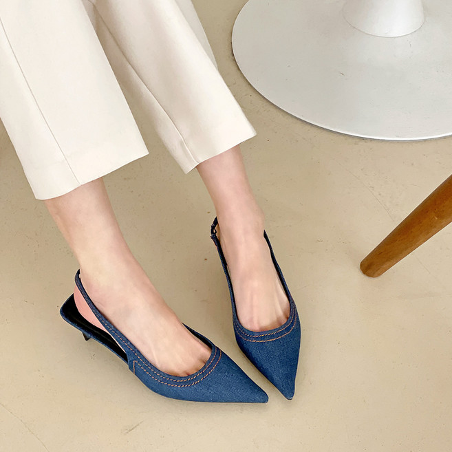 엠에스어패럴 데님 스틸레토 메리제인 슬링백힐 하이힐 3cm