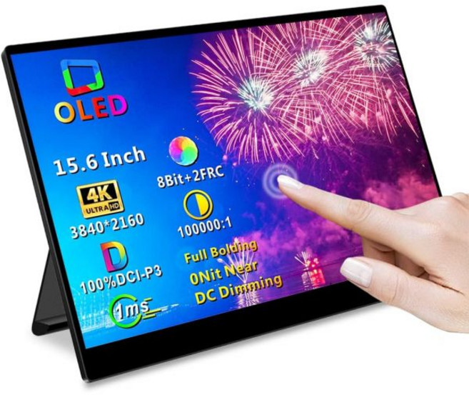 16인치 4K OLED 터치스크린 휴대용 모니터 3840 x 2400 100 P3 디스플레이 MPP 스타일러스 펜 호환성 노트북 Mac NUC 미니 PC VESA 및 통합, 15.6 inch 4K OLED Touch