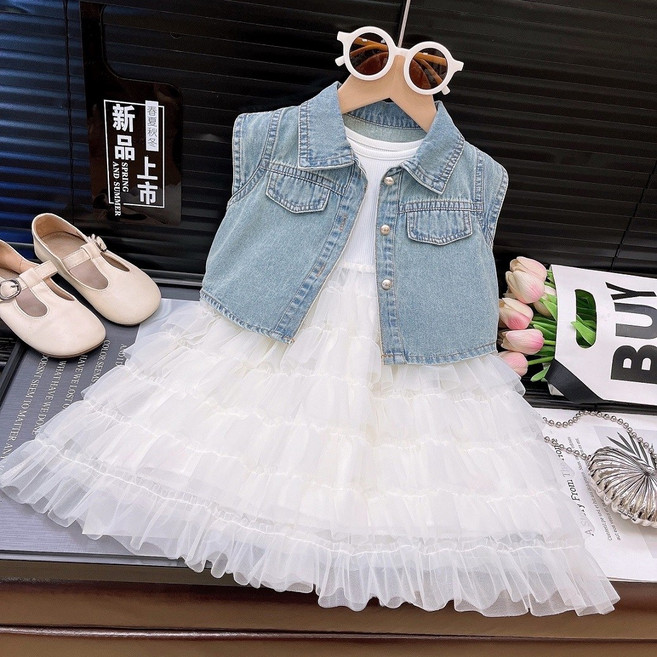 女童牛仔背心與紗裙套裝 兩件式
