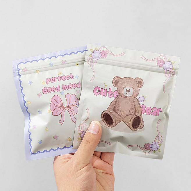 그린나무 귀여운 캐릭터 구디백 지퍼백 파우치 선물 포장봉투 2종 40개, 1세트, 옵션1. 리본&큐티베어