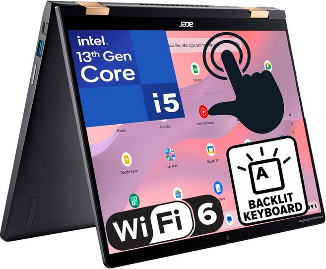 Acer 크롬북 스핀 714 14인치 터치스크린 FHD+ 2-in-1 노트북 13세대 인텔 10코어 i5-1335U비트 i7-1270P 8GB LPDDR4X RAM 128GB, 128GB PCIe SSD +