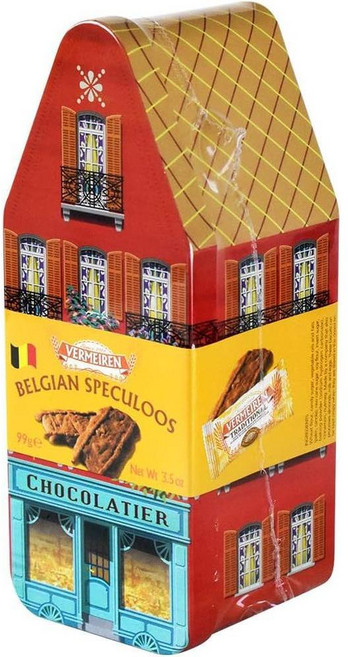 ASK TRADING 일본직구 벨기에의 베르메이렌 카라멜 비스킷 스페큘러스 틴 캔 옐로우 루프 x 오렌지, 사이즈