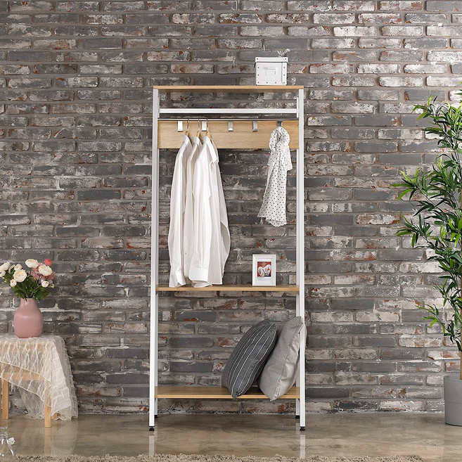 유씨엠 레티스 스텐드형 DIY 옷걸이 철제행거 D형 (와인골드 화이트), 와인골드