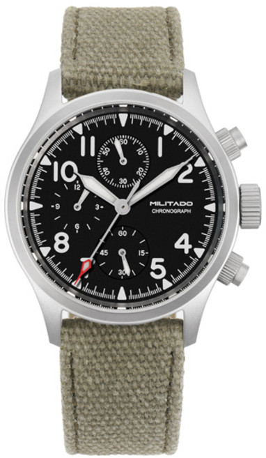 호환 Militado ML1868KF 3 다이얼 쿼츠 시계 VK67 크로노 그래프 무브먼트 빛나는 사파이어 100m 방수 39mm 군용 시계, [04] GN Leather No Date