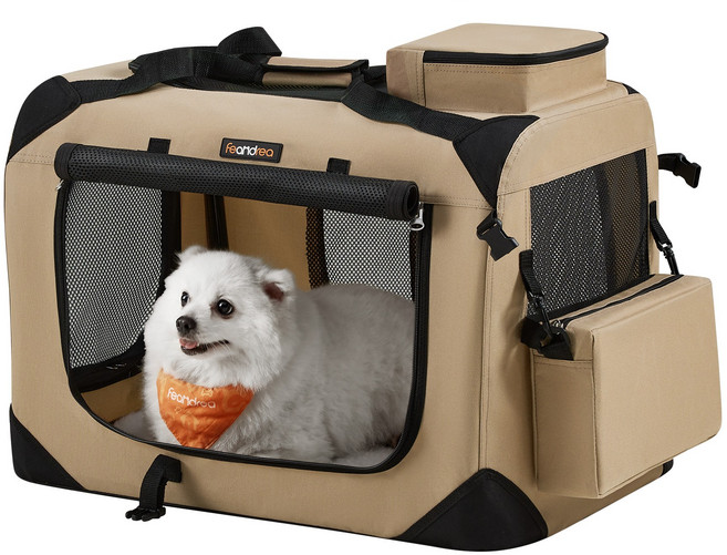 FEANDREA 다기능 통풍 반려동물 이동가방 산책가방 외출가방 이동장, 1개, 카멜 브라운