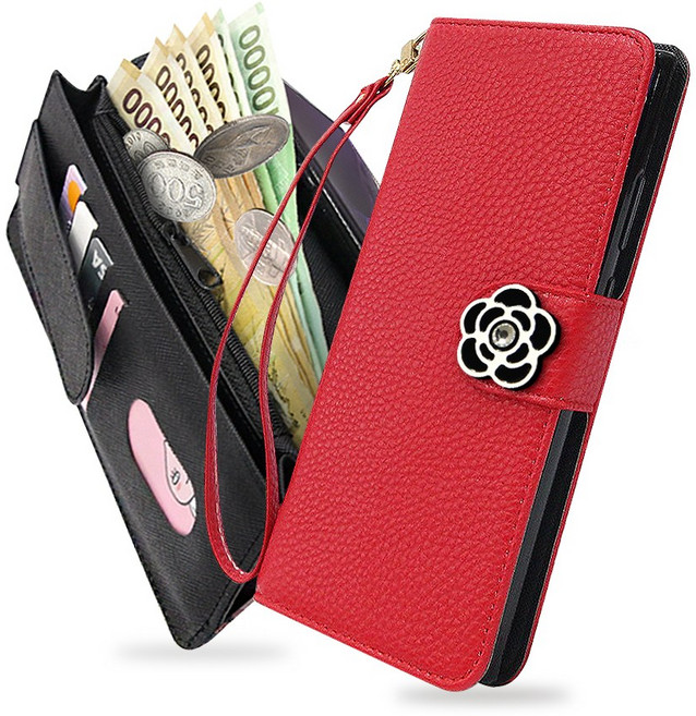 루이갈레MB 꽃장식 레더 손물줄 지퍼 지갑형 동전수납 펼쳐서 지폐수납 카드수납 다이어리 핸드폰케이스 휴대폰케이스
