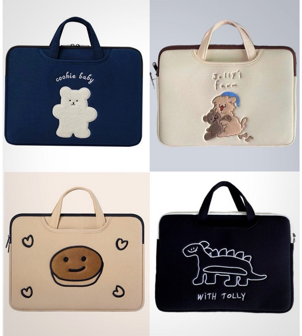 레이블링 예쁜노트북가방 손잡이 14인치 15인치 16인치 lg그램노트북가방 삼성노트북가방 14인치 15인치 노트북파우치 여성노트북가방 태블릿가방 노트북케이스 아이패드프로케이스, 흰 곰돌이, 1개