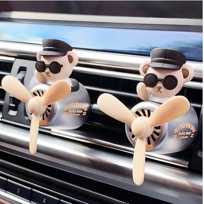 베어 테디 키티 파일럿 차량용 프로펠러 송풍구 차 방향제, 1개, 테디+리필2개 증정 - 쿠팡