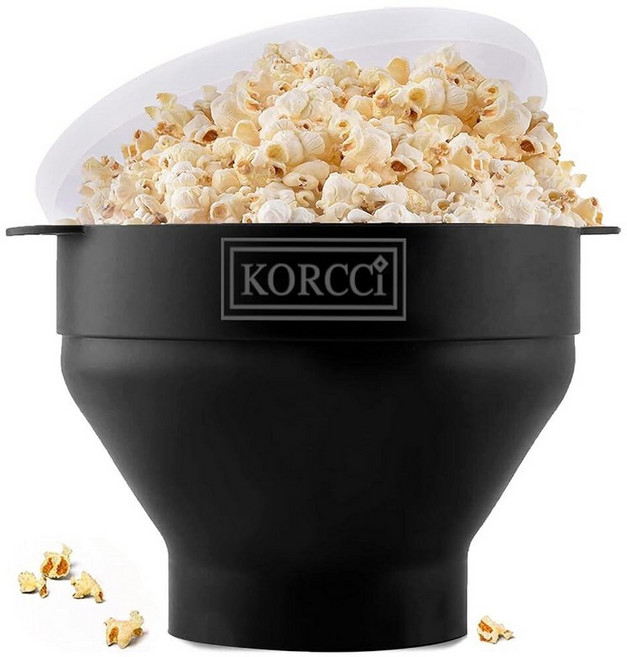 오리지널 Korcci 전자레인지 사용 가능한 실리콘 팝콘 팝퍼 접이식 메이커 볼 오일 필요 없음 전자레인지에 식기세척기 가능 (블루) 263308, 블랙