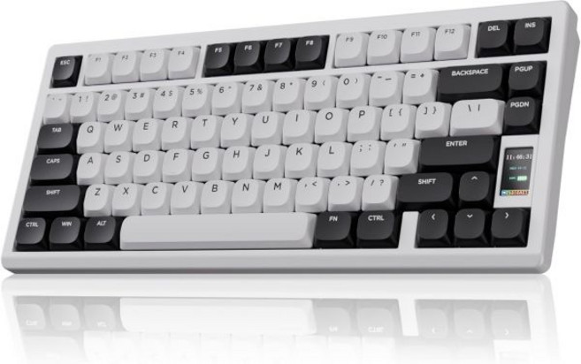 기계식 키보드 칠키 ND75 LP 무선 게이밍 LCD 화면 포함 블루투스 5.32.4GUSBC 핫스와핑 개별 키 RGB 맞춤 설정 얇은 전면 손목 받침대 전체 알루미늄 PC맥, White