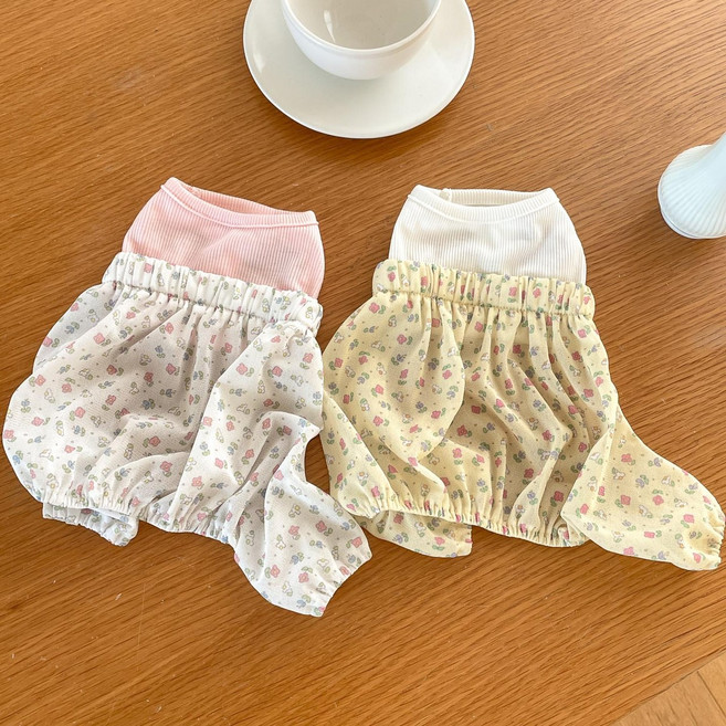 쿨 강아지올인원 꽃 소형견 중형견 외출복 실내복 커플 여름 티셔츠, 화이트, 1개