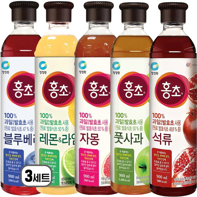 청정원 홍초 블루베리 + 레몬라임 + 자몽 + 풋사과 + 석류, 3세트, 4.5L